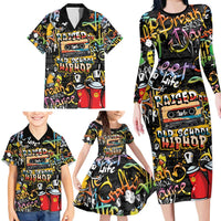 Raised On Hip Hop Family Matching Long Sleeve Bodycon Dress and Hawaiian Shirt Graffiti Art Style - Wonder Print Shop
