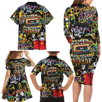 Raised On Hip Hop Family Matching Long Sleeve Bodycon Dress and Hawaiian Shirt Graffiti Art Style - Wonder Print Shop