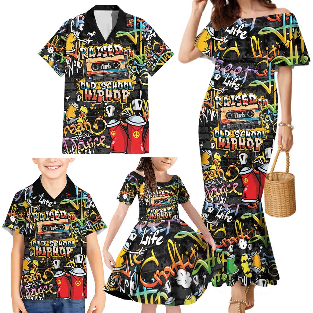Raised On Hip Hop Family Matching Mermaid Dress and Hawaiian Shirt Graffiti Art Style - Wonder Print Shop