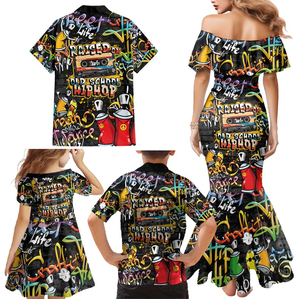 Raised On Hip Hop Family Matching Mermaid Dress and Hawaiian Shirt Graffiti Art Style - Wonder Print Shop