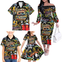 Raised On Hip Hop Family Matching Off The Shoulder Long Sleeve Dress and Hawaiian Shirt Graffiti Art Style - Wonder Print Shop