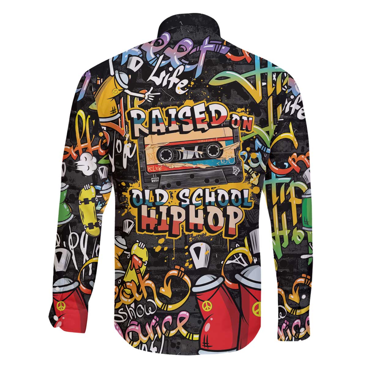 Raised On Hip Hop Family Matching Off The Shoulder Long Sleeve Dress and Hawaiian Shirt Graffiti Art Style - Wonder Print Shop