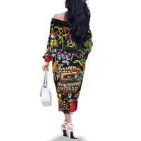 Raised On Hip Hop Family Matching Off The Shoulder Long Sleeve Dress and Hawaiian Shirt Graffiti Art Style - Wonder Print Shop