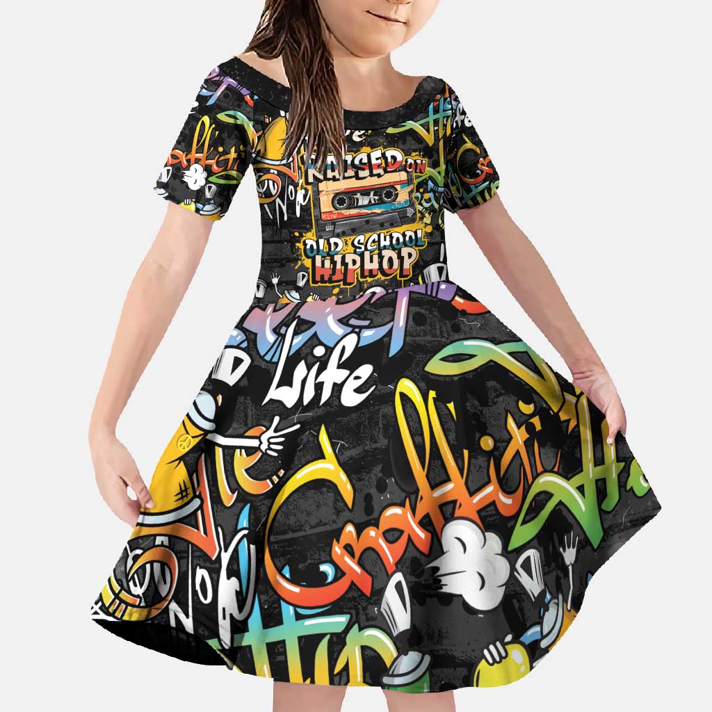 Raised On Hip Hop Family Matching Off Shoulder Maxi Dress and Hawaiian Shirt Graffiti Art Style - Wonder Print Shop