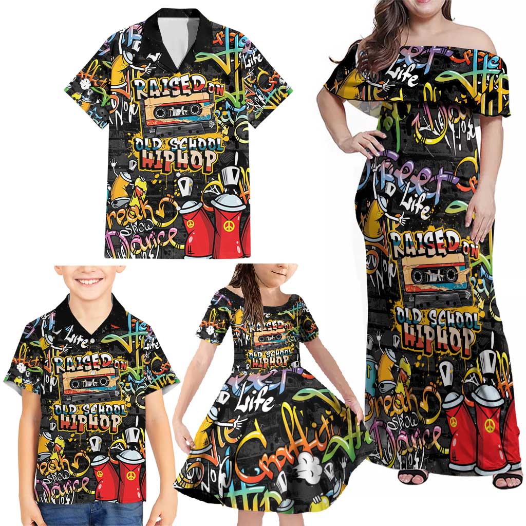 Raised On Hip Hop Family Matching Off Shoulder Maxi Dress and Hawaiian Shirt Graffiti Art Style - Wonder Print Shop