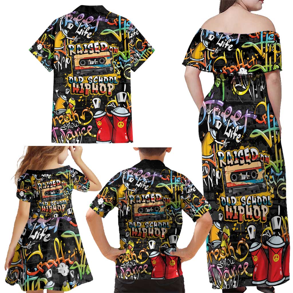 Raised On Hip Hop Family Matching Off Shoulder Maxi Dress and Hawaiian Shirt Graffiti Art Style - Wonder Print Shop