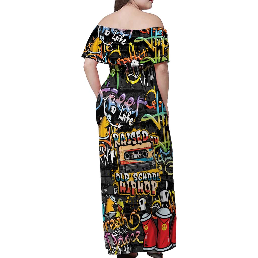 Raised On Hip Hop Family Matching Off Shoulder Maxi Dress and Hawaiian Shirt Graffiti Art Style - Wonder Print Shop