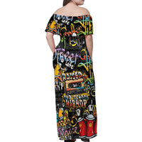 Raised On Hip Hop Family Matching Off Shoulder Maxi Dress and Hawaiian Shirt Graffiti Art Style - Wonder Print Shop