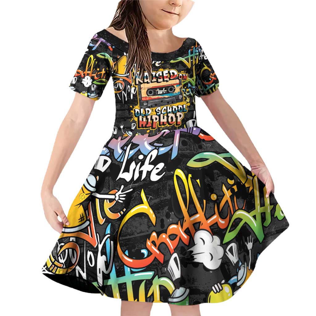 Raised On Hip Hop Family Matching Off Shoulder Short Dress and Hawaiian Shirt Graffiti Art Style - Wonder Print Shop