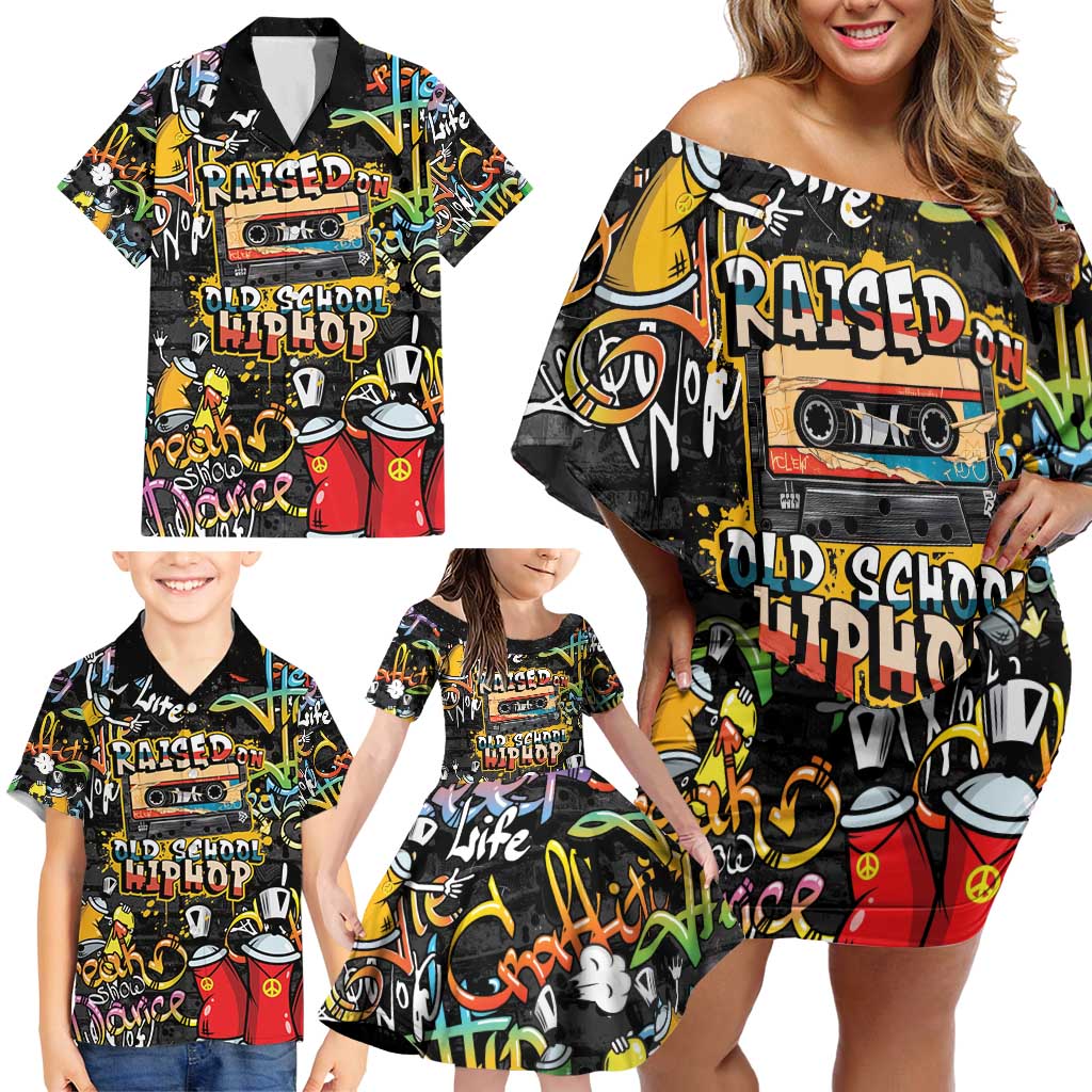 Raised On Hip Hop Family Matching Off Shoulder Short Dress and Hawaiian Shirt Graffiti Art Style - Wonder Print Shop