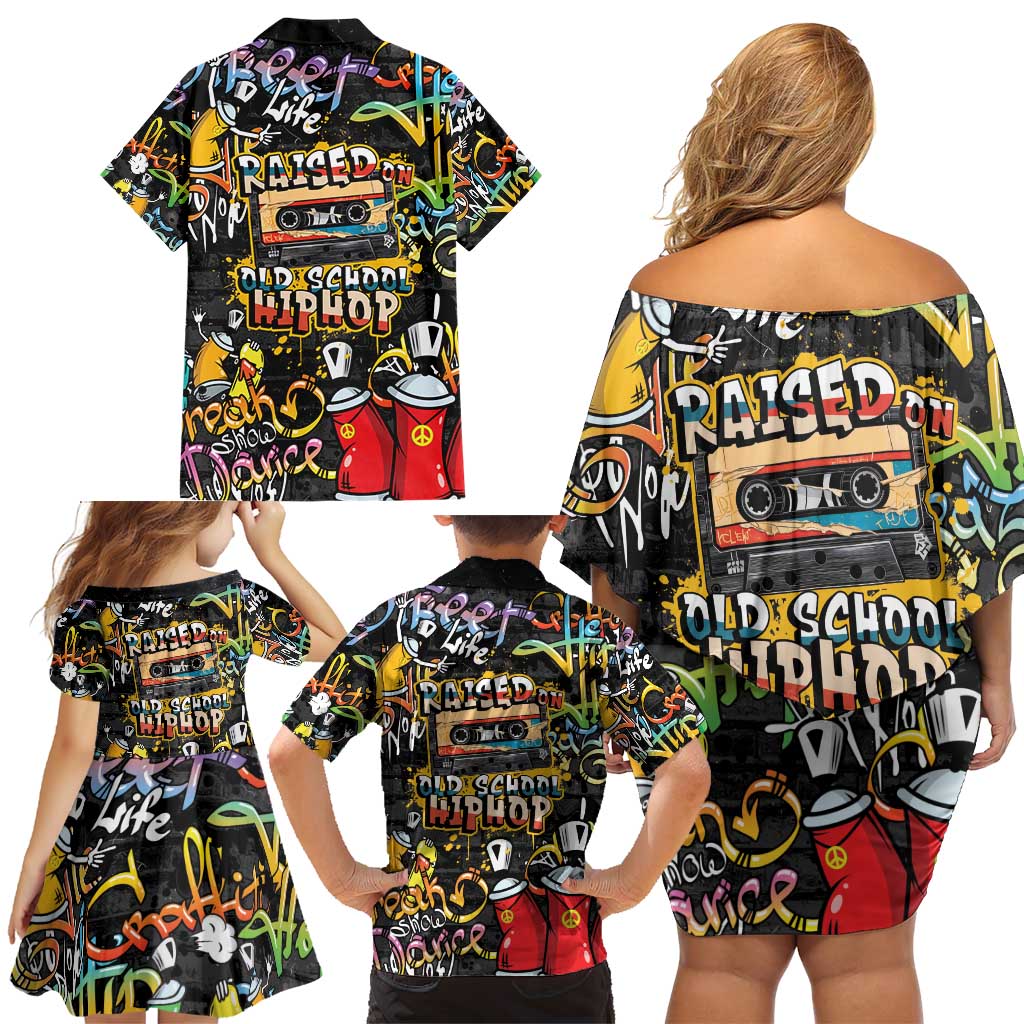 Raised On Hip Hop Family Matching Off Shoulder Short Dress and Hawaiian Shirt Graffiti Art Style - Wonder Print Shop