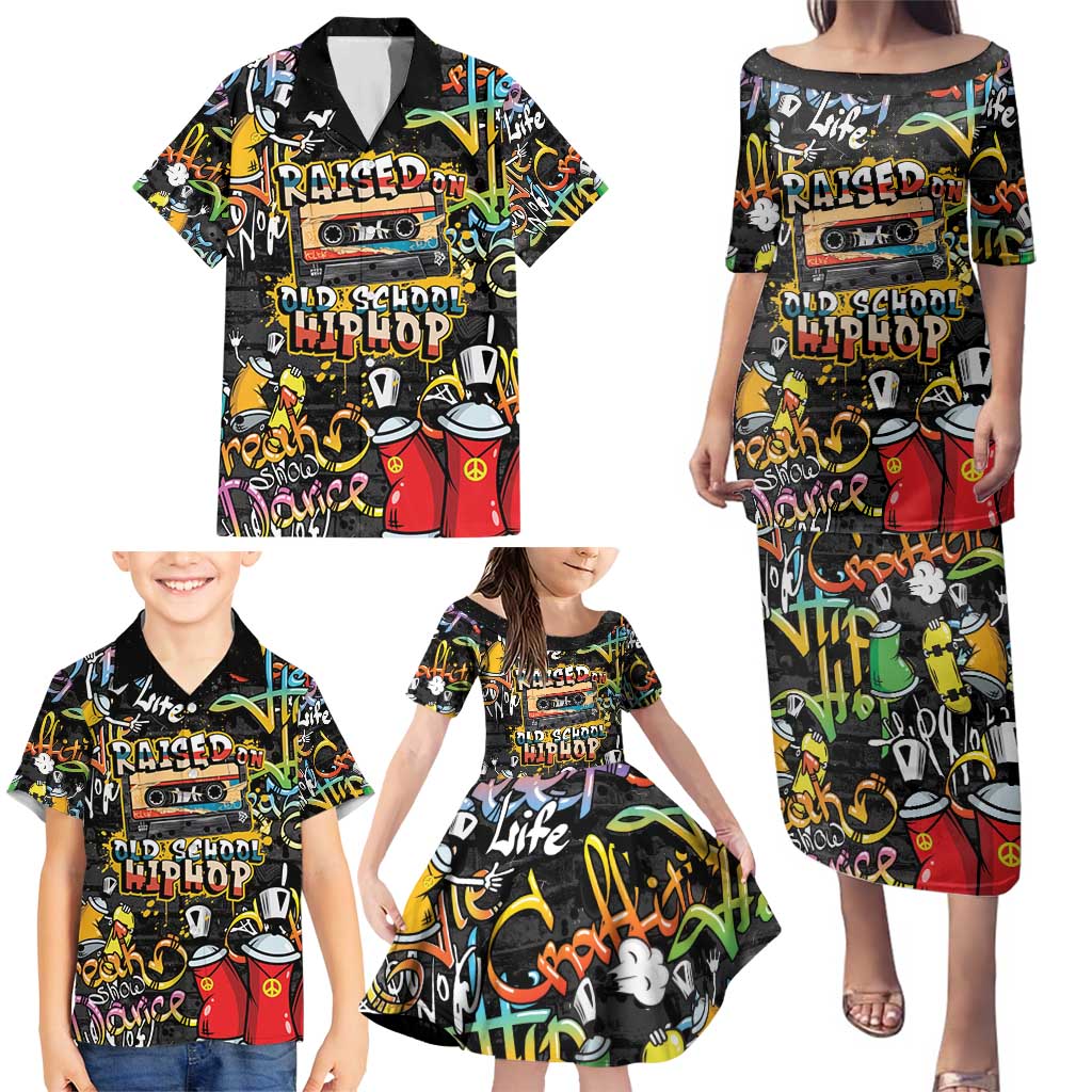 Raised On Hip Hop Family Matching Puletasi and Hawaiian Shirt Graffiti Art Style - Wonder Print Shop