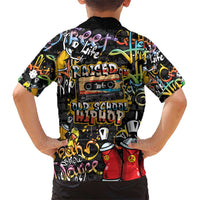 Raised On Hip Hop Family Matching Short Sleeve Bodycon Dress and Hawaiian Shirt Graffiti Art Style - Wonder Print Shop