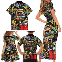 Raised On Hip Hop Family Matching Short Sleeve Bodycon Dress and Hawaiian Shirt Graffiti Art Style - Wonder Print Shop