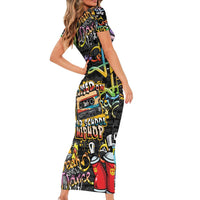 Raised On Hip Hop Family Matching Short Sleeve Bodycon Dress and Hawaiian Shirt Graffiti Art Style - Wonder Print Shop