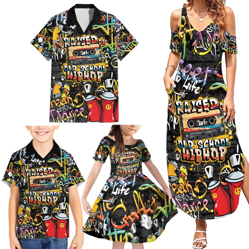Raised On Hip Hop Family Matching Summer Maxi Dress and Hawaiian Shirt Graffiti Art Style - Wonder Print Shop