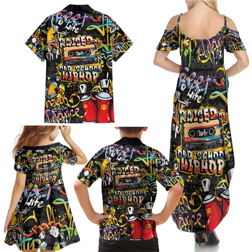 Raised On Hip Hop Family Matching Summer Maxi Dress and Hawaiian Shirt Graffiti Art Style - Wonder Print Shop