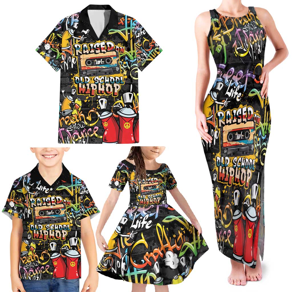 Raised On Hip Hop Family Matching Tank Maxi Dress and Hawaiian Shirt Graffiti Art Style - Wonder Print Shop