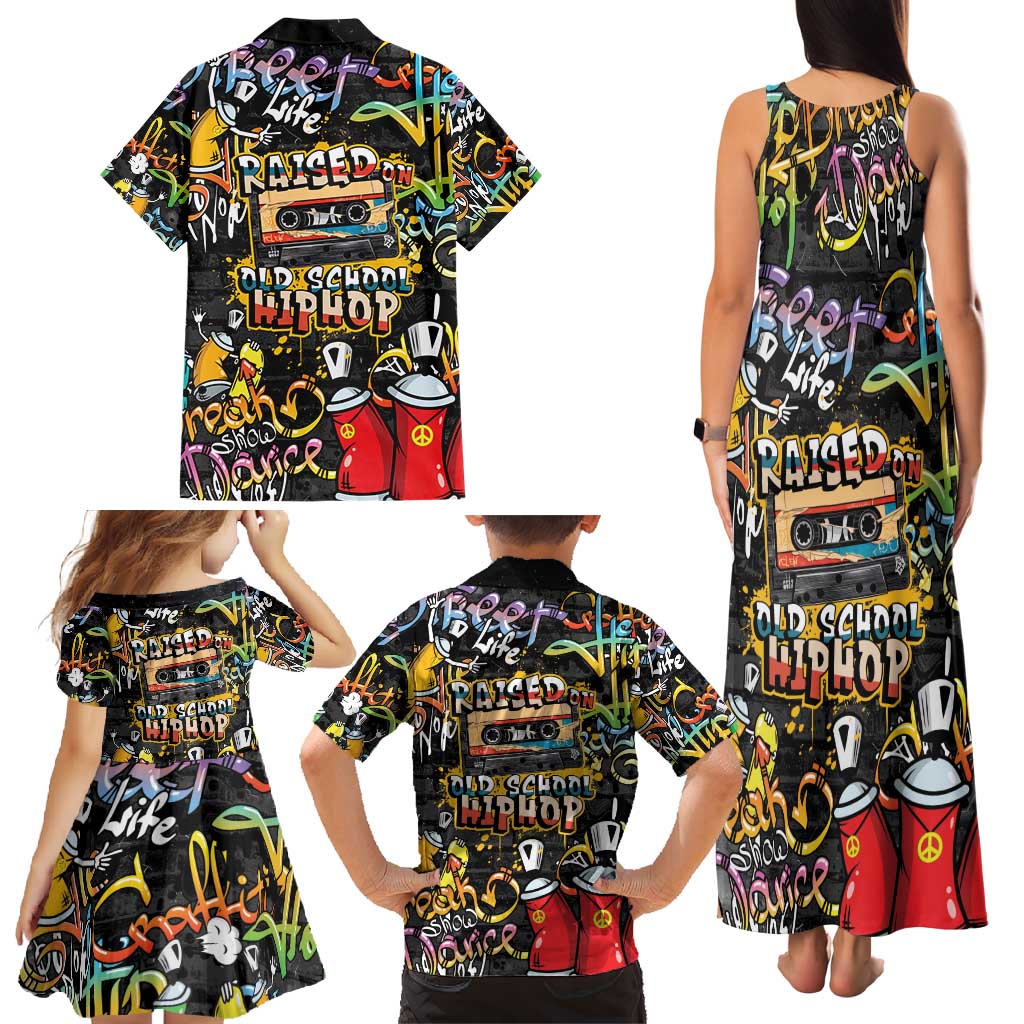 Raised On Hip Hop Family Matching Tank Maxi Dress and Hawaiian Shirt Graffiti Art Style - Wonder Print Shop