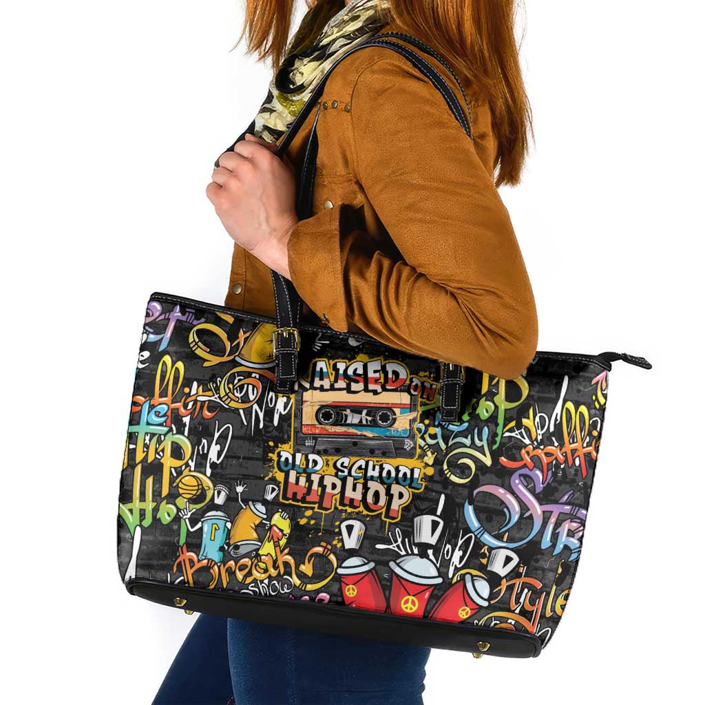 Raised On Hip Hop Leather Tote Bag Graffiti Art Style - Wonder Print Shop