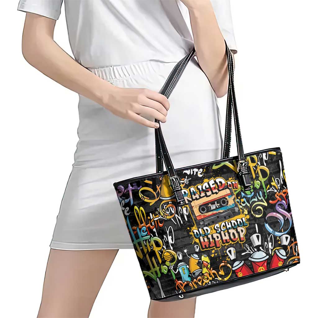 Raised On Hip Hop Leather Tote Bag Graffiti Art Style - Wonder Print Shop