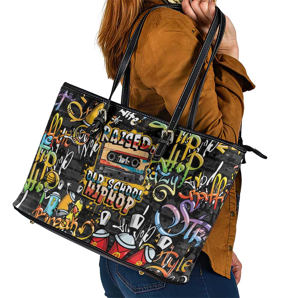 Raised On Hip Hop Leather Tote Bag Graffiti Art Style - Wonder Print Shop