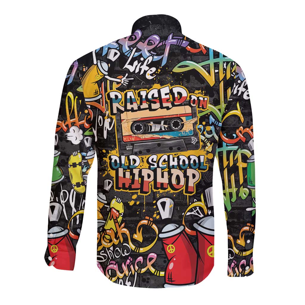 Raised On Hip Hop Long Sleeve Button Shirt Graffiti Art Style - Wonder Print Shop