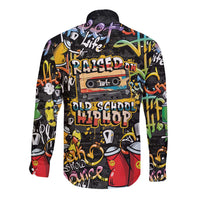 Raised On Hip Hop Long Sleeve Button Shirt Graffiti Art Style - Wonder Print Shop