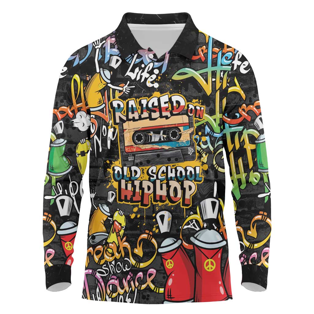 Raised On Hip Hop Long Sleeve Polo Shirt Graffiti Art Style - Wonder Print Shop