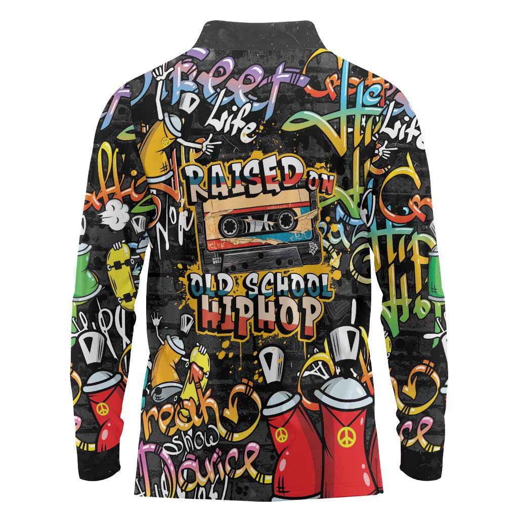 Raised On Hip Hop Long Sleeve Polo Shirt Graffiti Art Style - Wonder Print Shop
