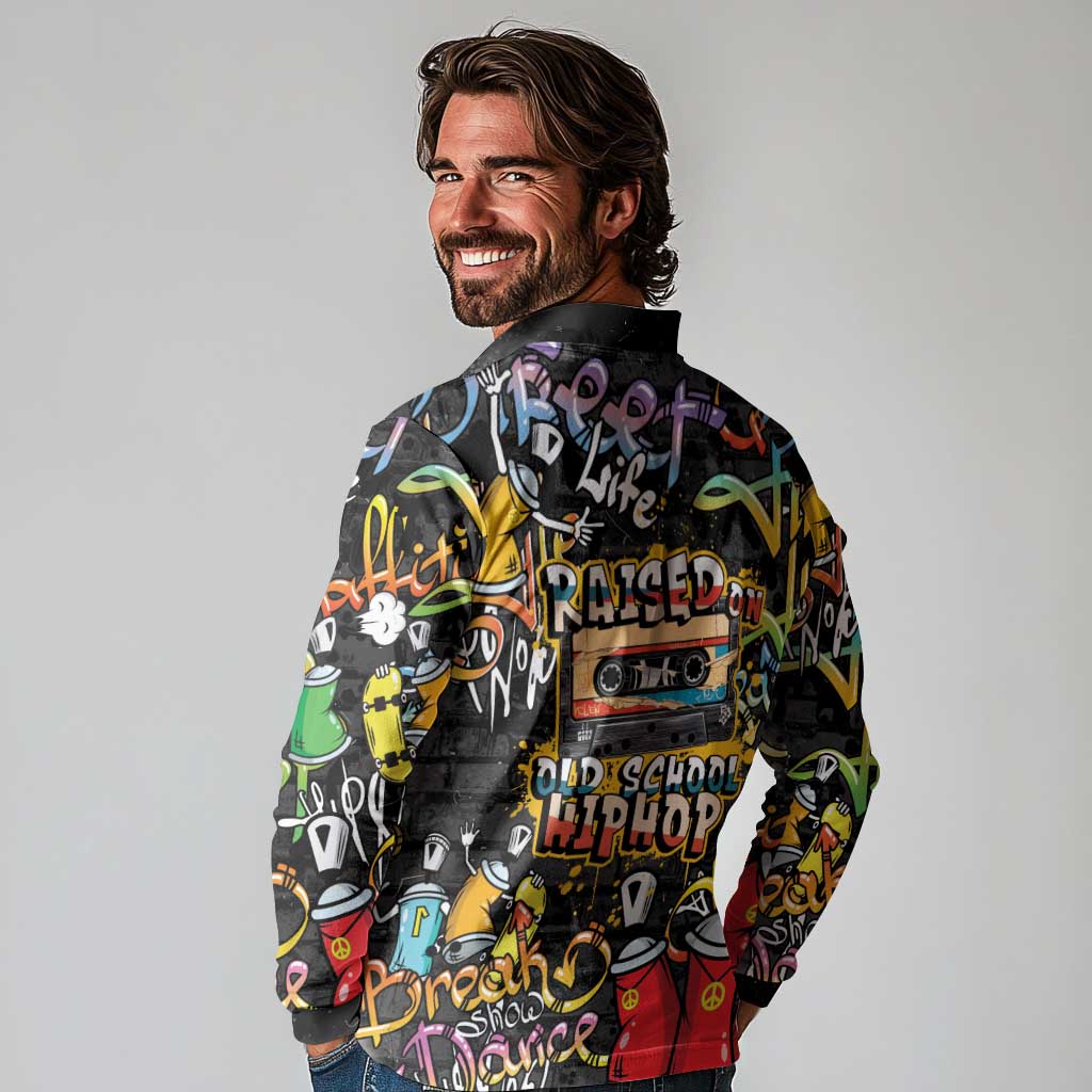 Raised On Hip Hop Long Sleeve Polo Shirt Graffiti Art Style - Wonder Print Shop