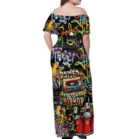 Raised On Hip Hop Off Shoulder Maxi Dress Graffiti Art Style - Wonder Print Shop