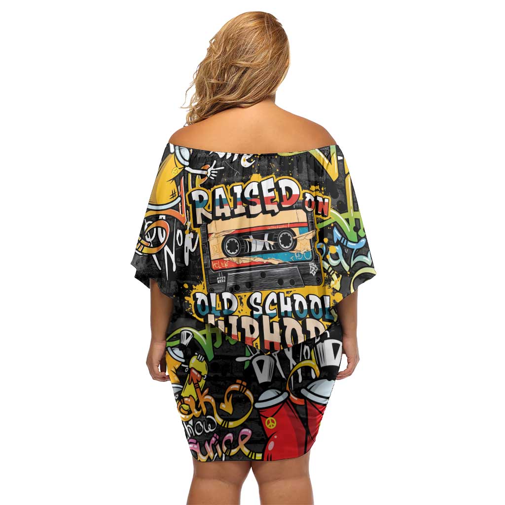 Raised On Hip Hop Off Shoulder Short Dress Graffiti Art Style - Wonder Print Shop