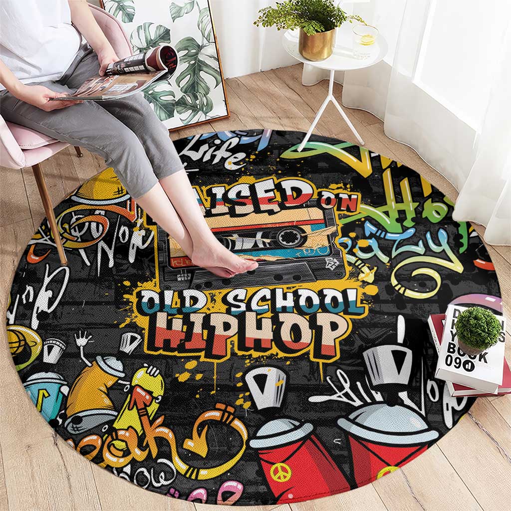 Raised On Hip Hop Round Carpet Graffiti Art Style - Wonder Print Shop
