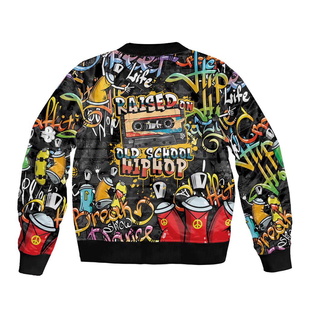 Raised On Hip Hop Sleeve Zip Bomber Jacket Graffiti Art Style - Wonder Print Shop