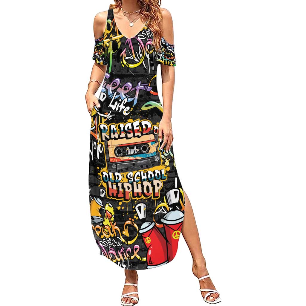 Raised On Hip Hop Summer Maxi Dress Graffiti Art Style - Wonder Print Shop