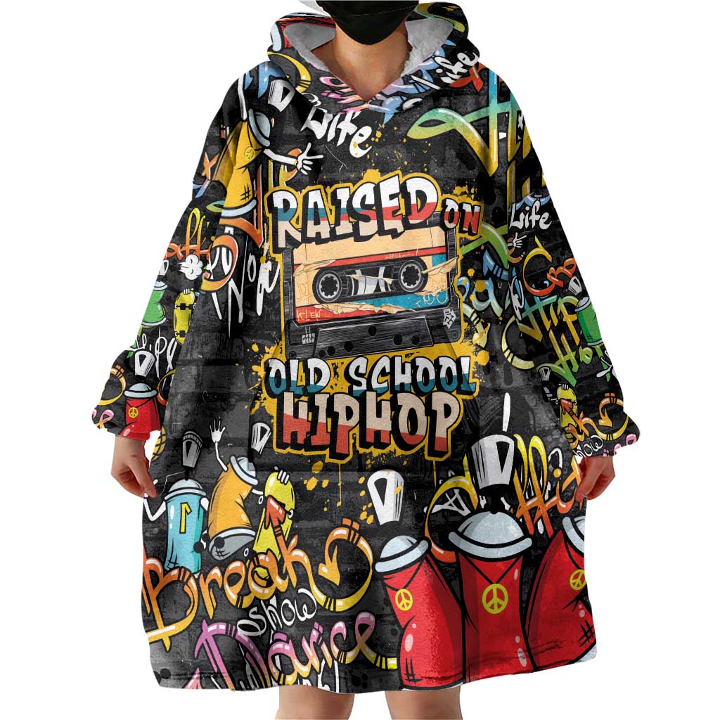 Raised On Hip Hop Wearable Blanket Hoodie Graffiti Art Style - Wonder Print Shop