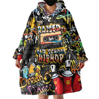 Raised On Hip Hop Wearable Blanket Hoodie Graffiti Art Style - Wonder Print Shop