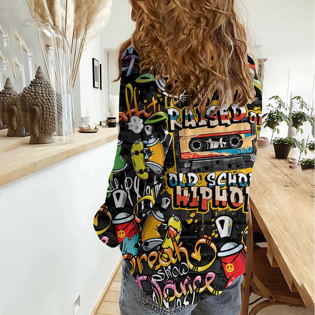 Raised On Hip Hop Women Casual Shirt Graffiti Art Style - Wonder Print Shop