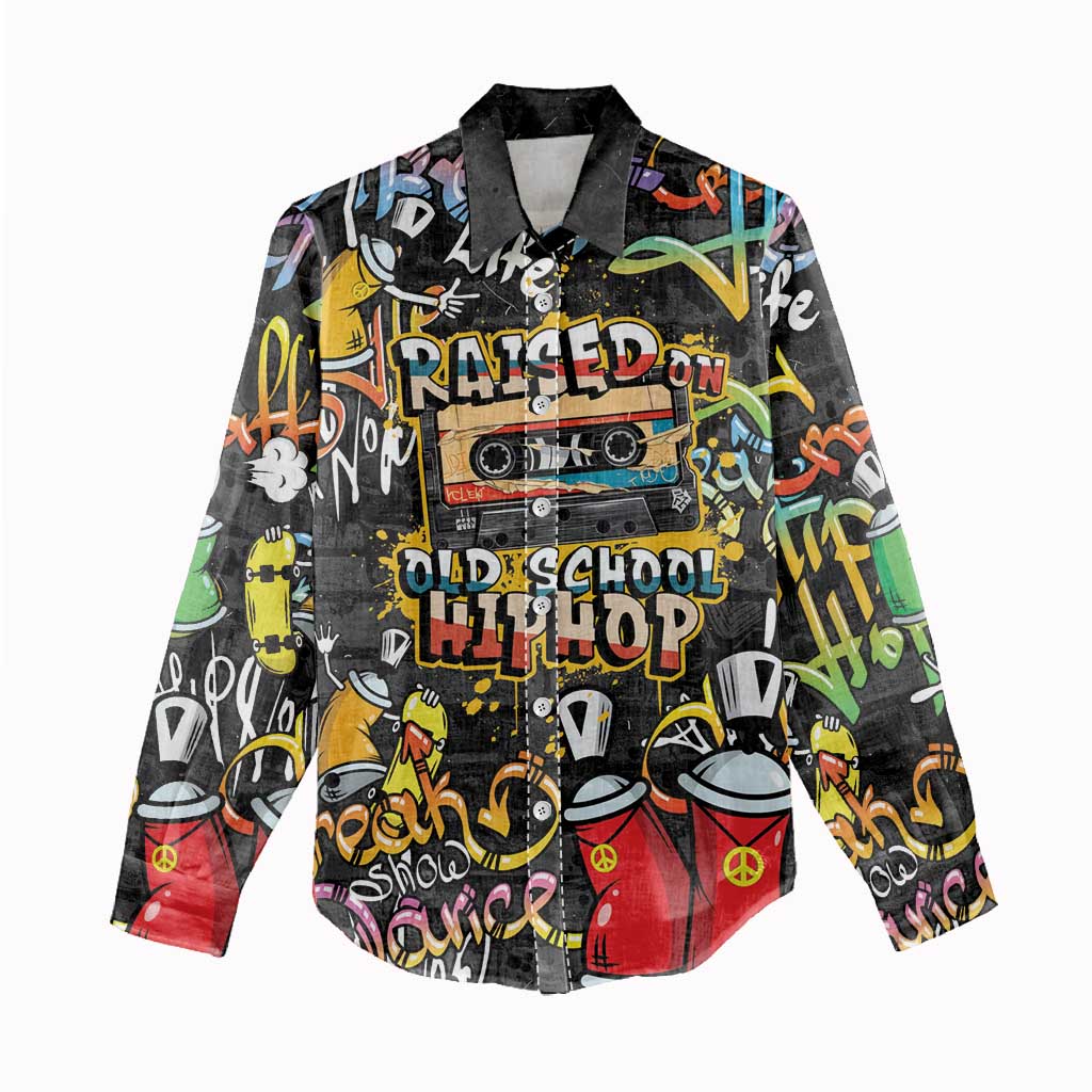 Raised On Hip Hop Women Casual Shirt Graffiti Art Style - Wonder Print Shop