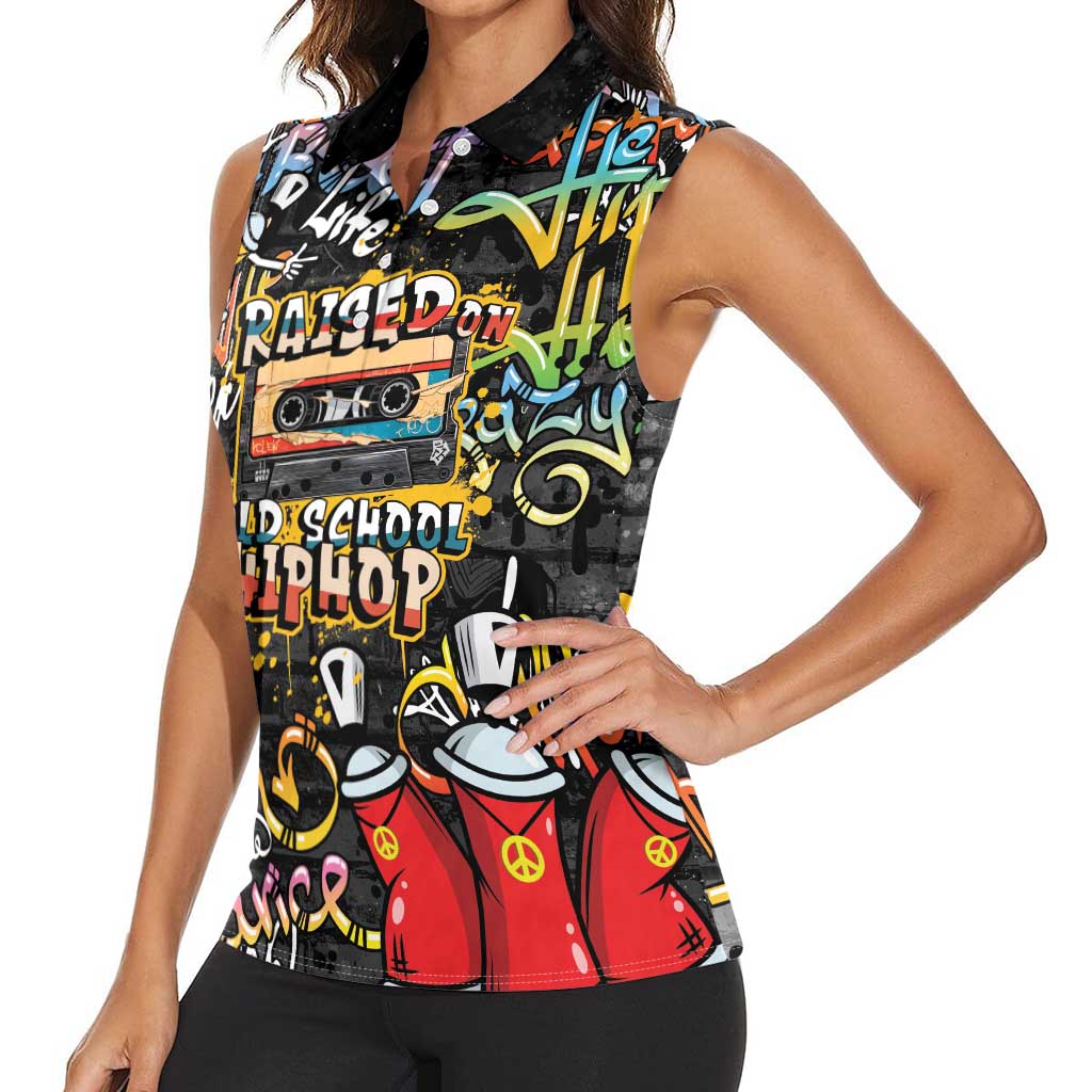Raised On Hip Hop Women Sleeveless Polo Shirt Graffiti Art Style - Wonder Print Shop