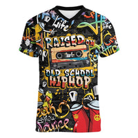 Raised On Hip Hop Women V-Neck T-Shirt Graffiti Art Style - Wonder Print Shop