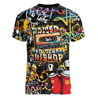 Raised On Hip Hop Women V-Neck T-Shirt Graffiti Art Style - Wonder Print Shop