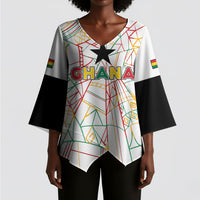 Custom Ghana Football 2026 Kimono Sleeve Blouse Black Stars Never Fall White Version