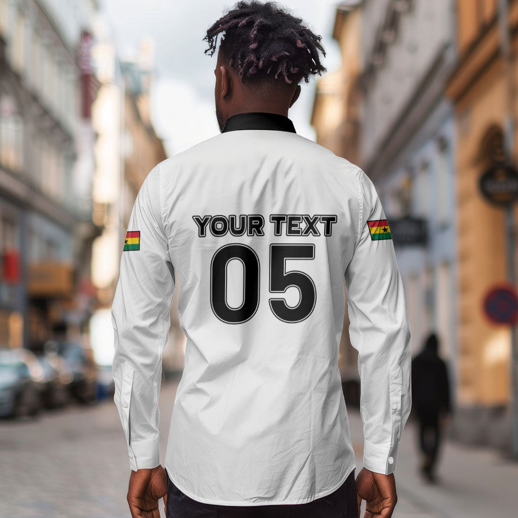 Custom Ghana Football 2026 Long Sleeve Button Shirt Black Stars Never Fall White Version