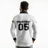 Custom Ghana Football 2026 Long Sleeve Polo Shirt Black Stars Never Fall White Version
