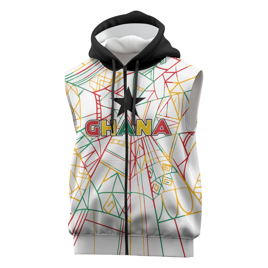 Custom Ghana Football 2026 Sleeveless Zip Hoodie Black Stars Never Fall White Version