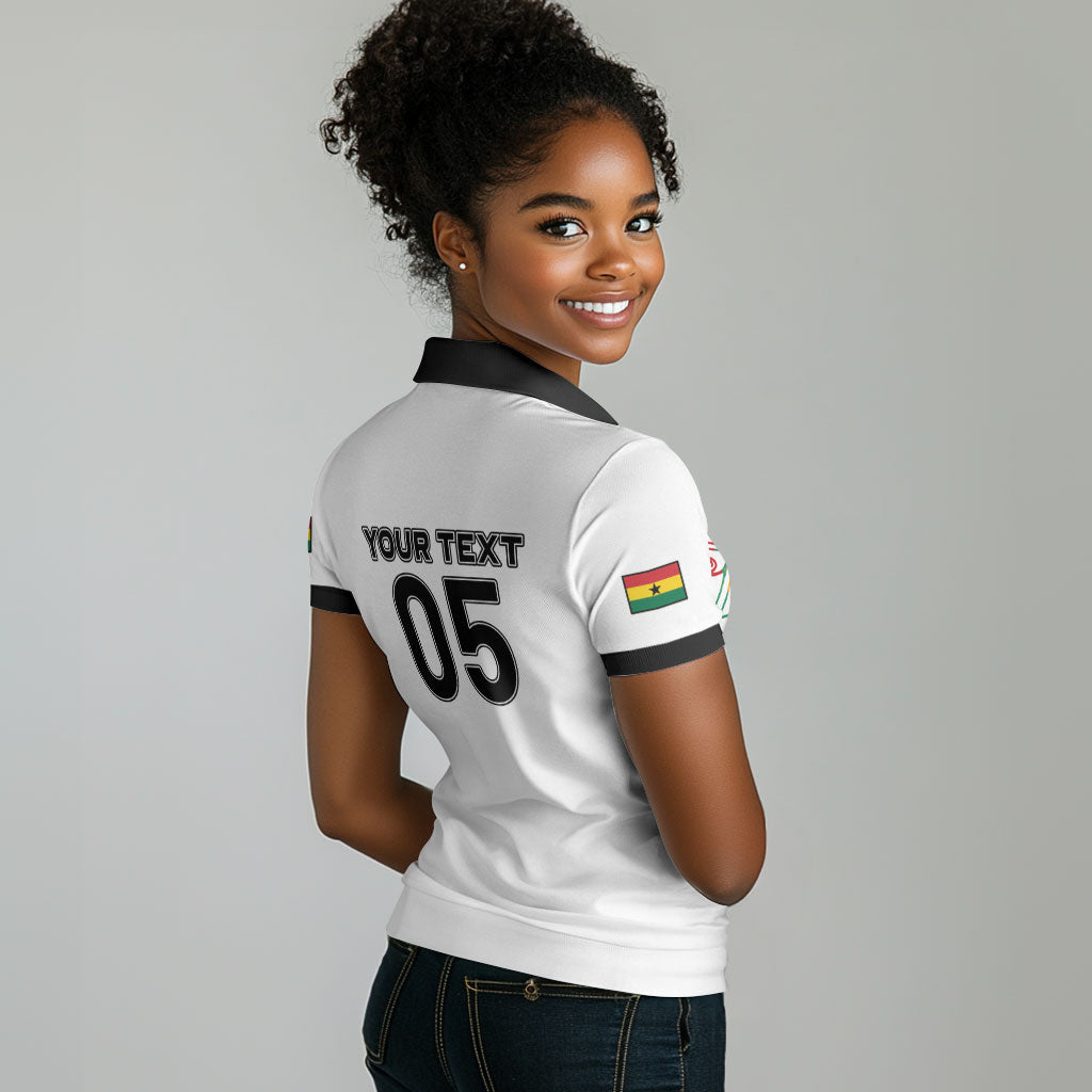 Custom Ghana Football 2026 Women Polo Shirt Black Stars Never Fall White Version