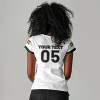 Custom Ghana Football 2026 Women V-Neck T-Shirt Black Stars Never Fall White Version