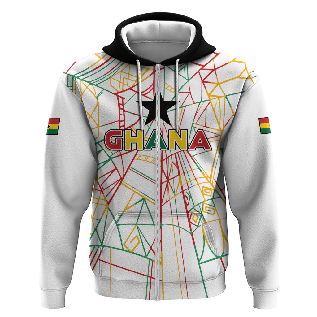 Custom Ghana Football 2026 Zip Hoodie Black Stars Never Fall White Version